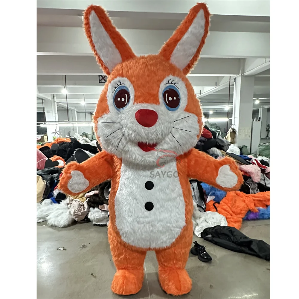 SAYGO Giant Walking Moving Cosplay Cartoon Long Plush Fabric Furry Bunny Inflatable Rabbit Mascot Costume Suit for Adults