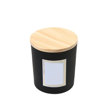 Custom Logo Candle Jars Wholesale Luxury DIY Wedding Black Glass Candle Jar With Bamboo Wood Lid