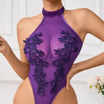 Hot Selling Romantic Girls' Sexy Jumpsuit Slim Fit Lace ODM 3D Water-Soluble Flower Perspective Popular in Europe and America