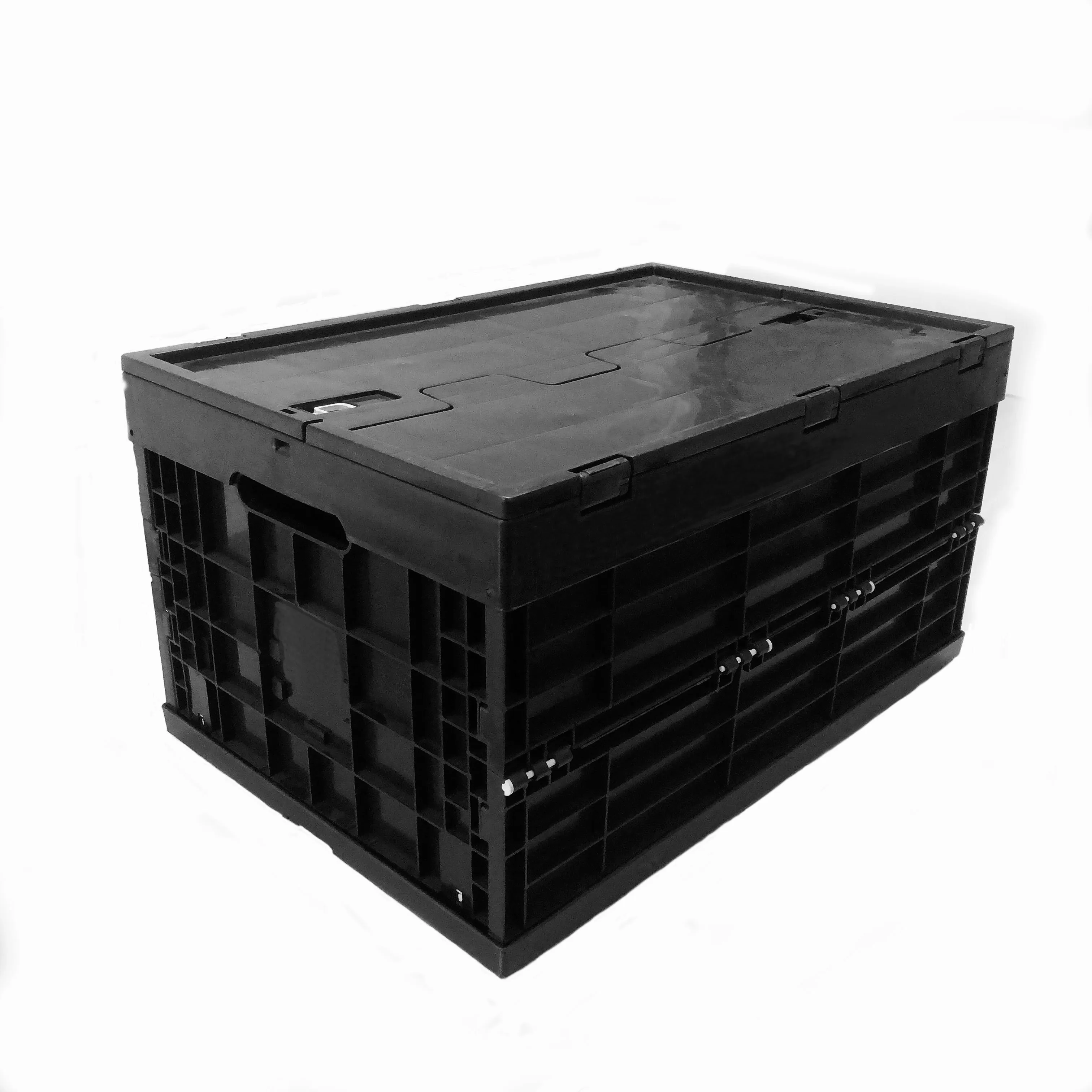 Moving Crate Attached Lid Container Plastic Storage Transport Box