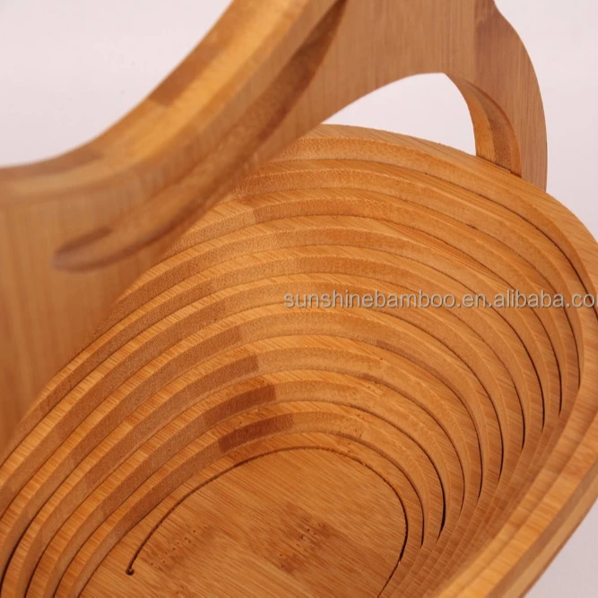 The Cock Shape Folding Serving Apple Basket Bamboo Fruit Basket With Handle
