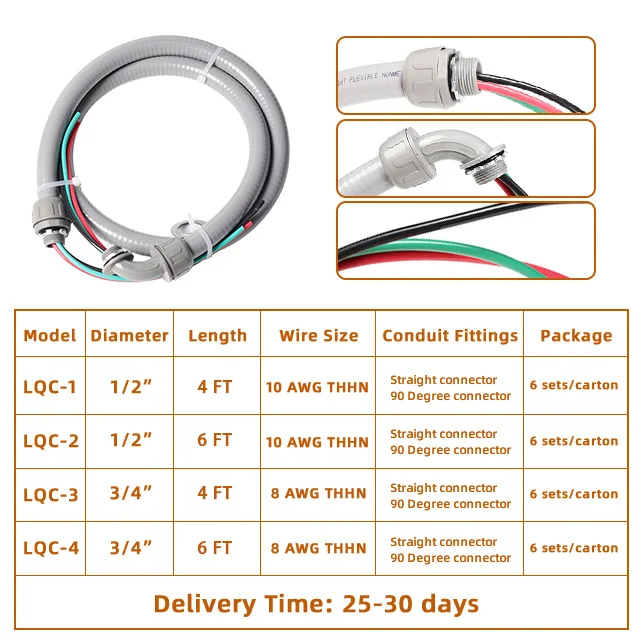 High Quality Electrical Whips 4inch/ 6inch Nylon Non-metallic Liquid-Tight Conduit and Connector Kit factory