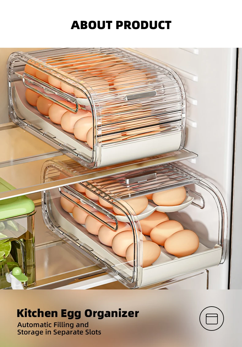 product wanuo 2 tier rolling egg holder fridge egg dispenser fridge egg organizer with transparent cover-2