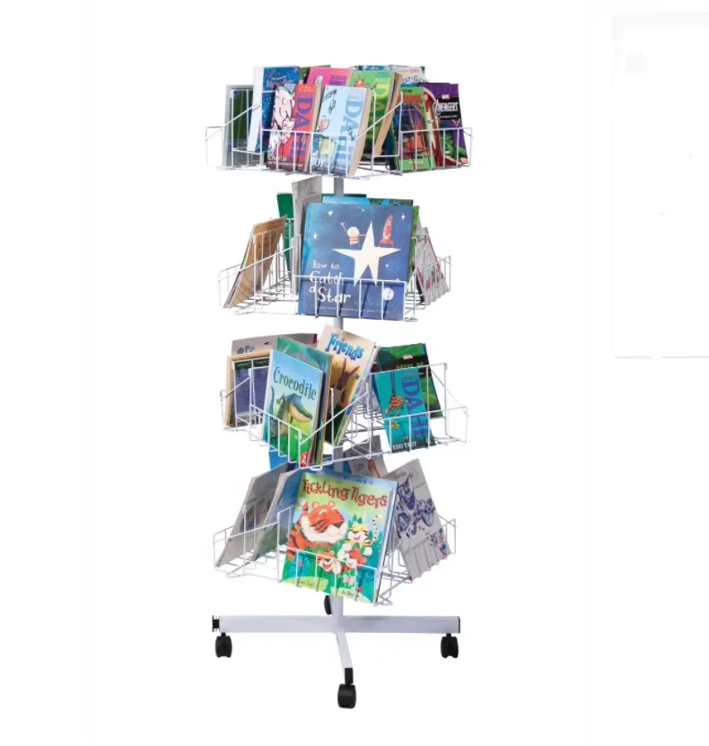 Revolving 4 Tier Comic Book Display Rack Stand Story Book Storage