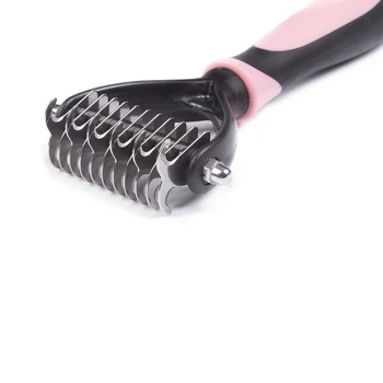 Professional Pet Dog Cat Grooming Stripping Tool Undercoat Dematting Rake Comb Double Brush Teeth