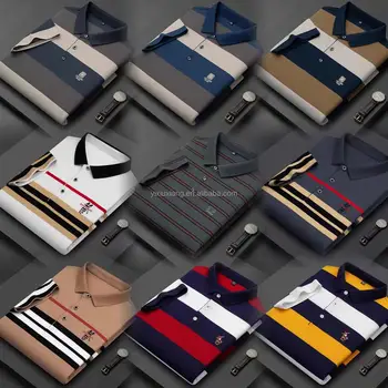 2024 High quality cotton wholesale custom contrast checkered collar short-sleeved Polo T-shirt bespoke logo for men