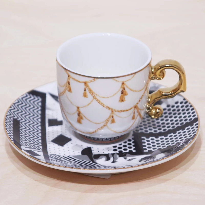 Nordic Luxury Mosaic Ceramic Cup and Saucer Set Modern Design Afternoon Tea Turkish Coffee Cup Saucer Set factory