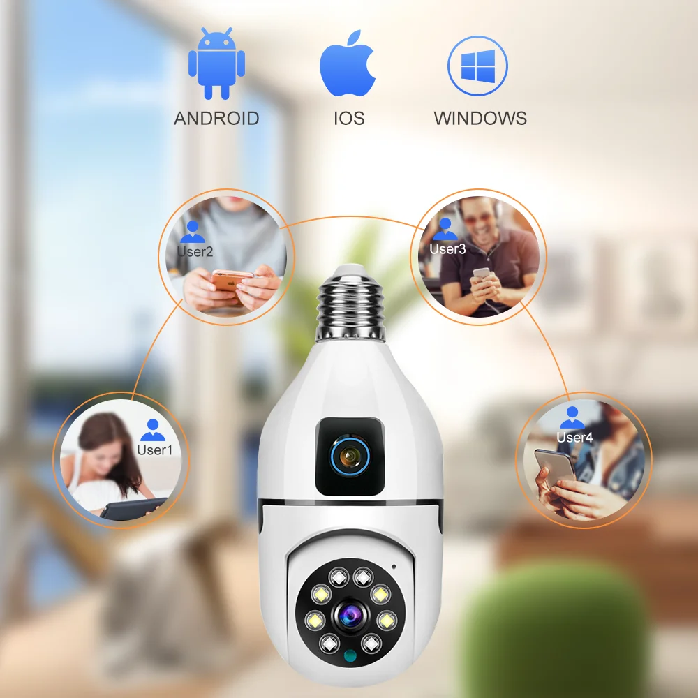 New Dual Wifi Camera Bulb Camera 2mp 4mp Mobile Tracking Full Color Night Vision 360 Light Bulb Camera