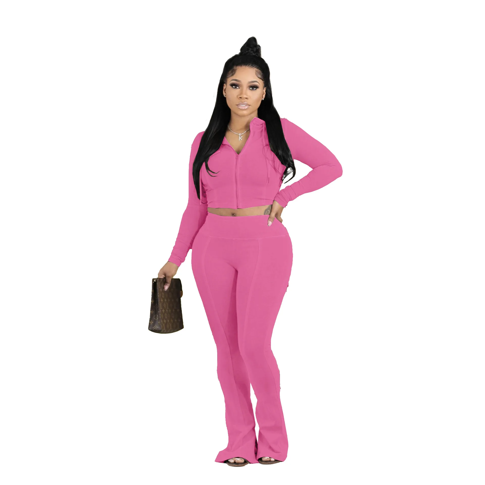 Scoop Neck Contrast Detail Crop Top And High Waist Leggings Co-Ord