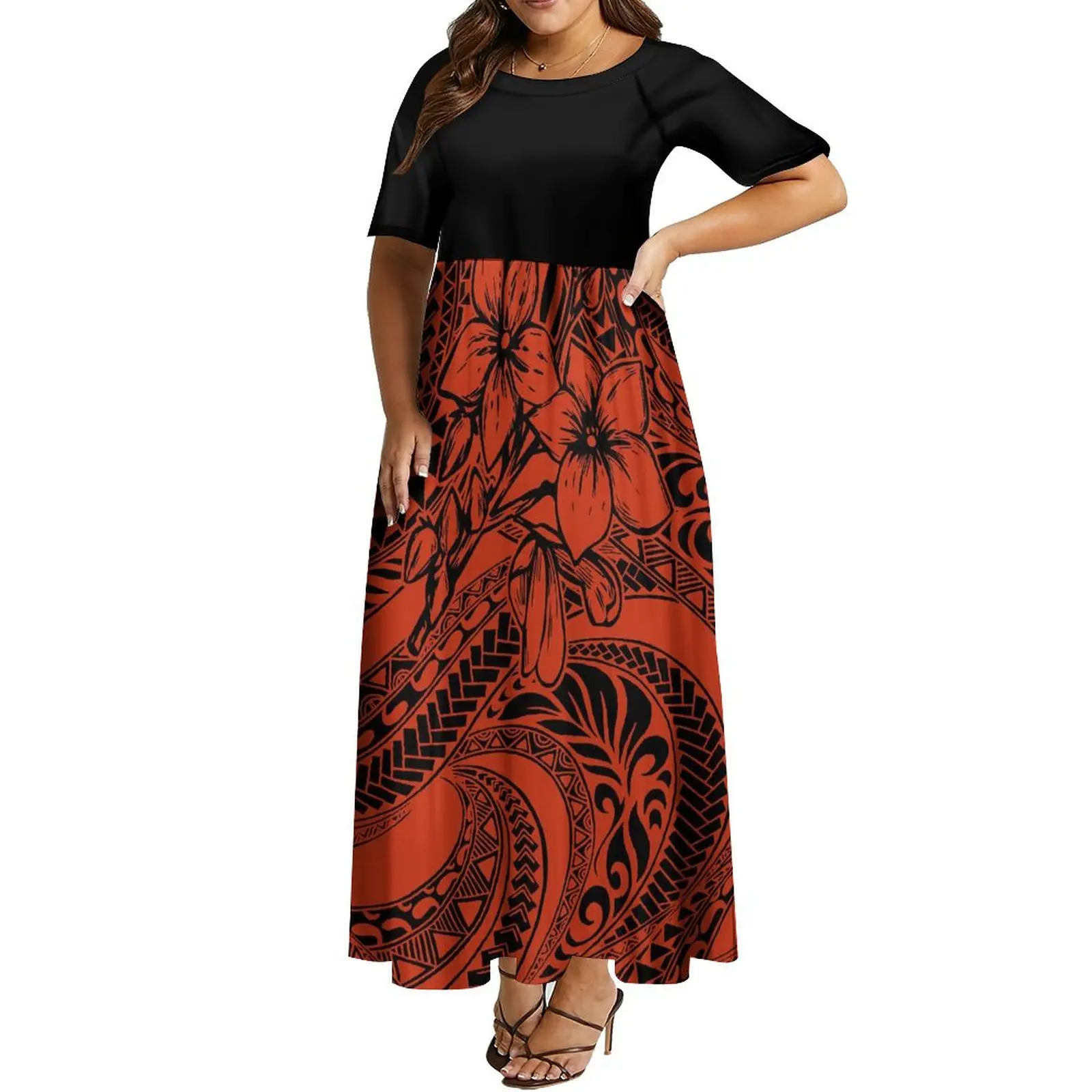 2023 Summer Pacific Island Art Sustainable O-neck Long Dress Big People ...