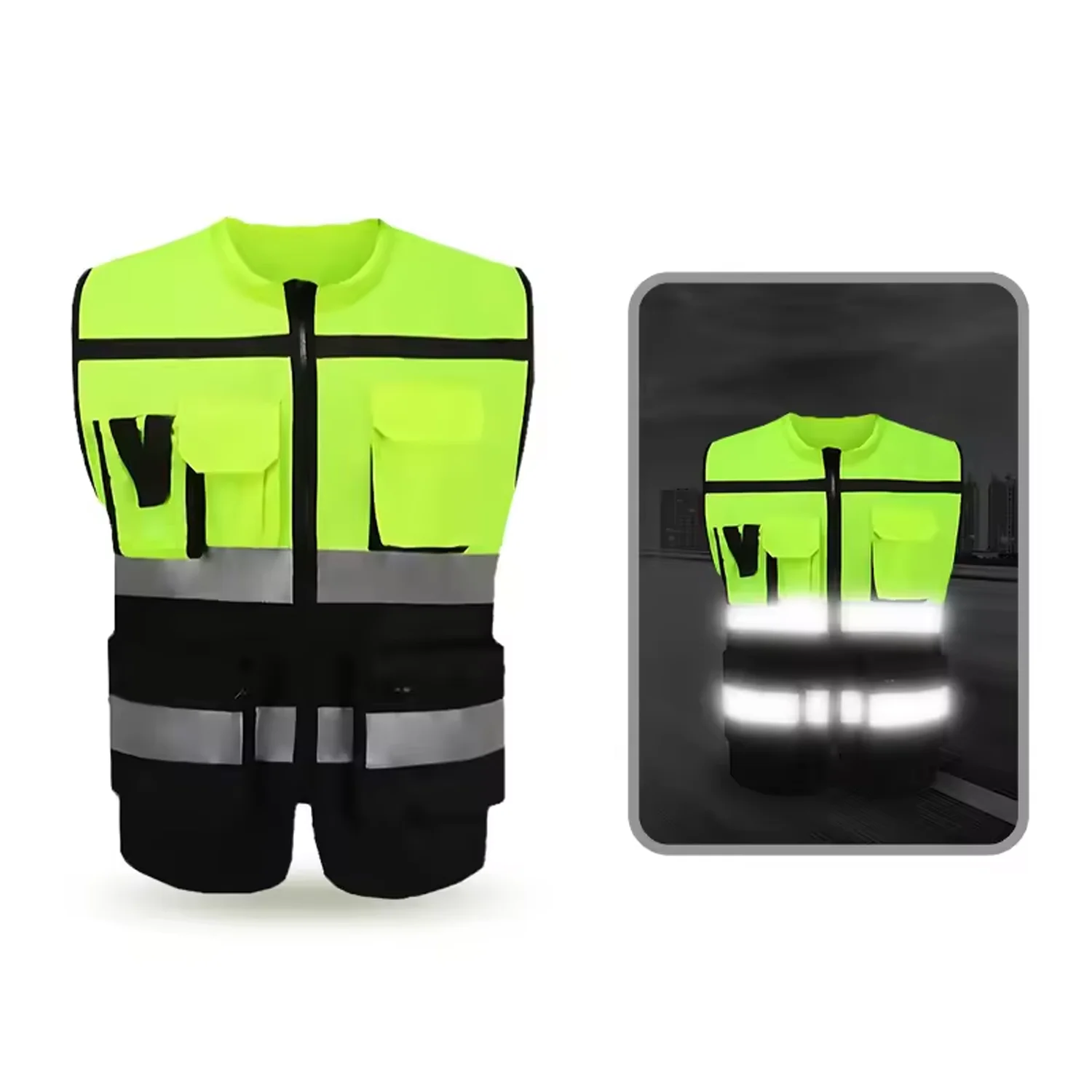 High visibility reflective safety vest custom logo reflective safety Traffic vest multi pocket work 