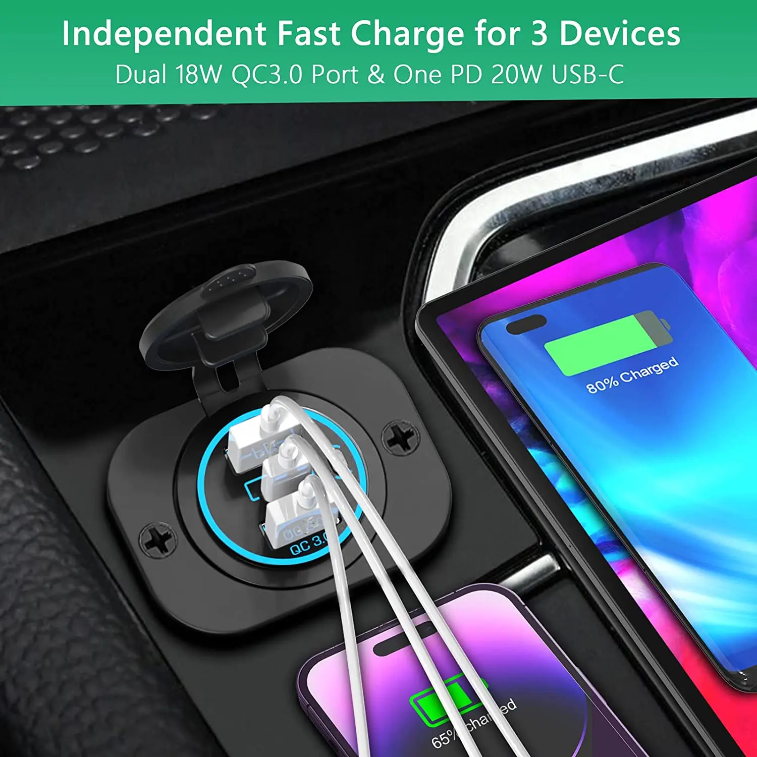 Hot Model Type C Pd Fast Charger Dual Qc Usb Triple Power Socket With Electrical Button Car