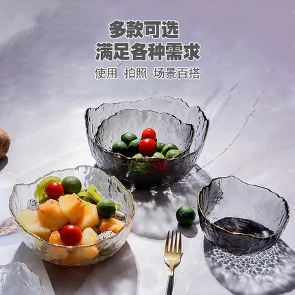 High Quality Korean Design Borosilicate Glass Salad Bowl with Gold Rim Disposable Dinnerware for Parties Bulk Quantity