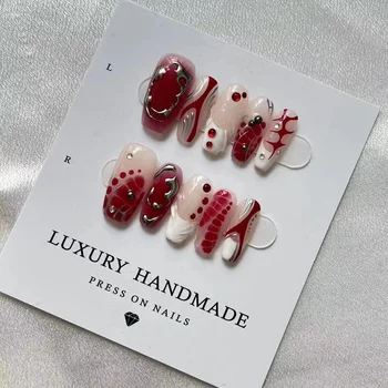 Wholesale 10pcs Hand Painted Gel Press Nails Beautiful Luxury Customized Design handmade press on nails