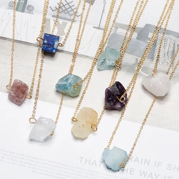 Natural Raw Stone Necklaces For Women Girl Geometric Crystal Pendant Femme Gold Chain Necklaces Druzy Stone Crystal Jewelry