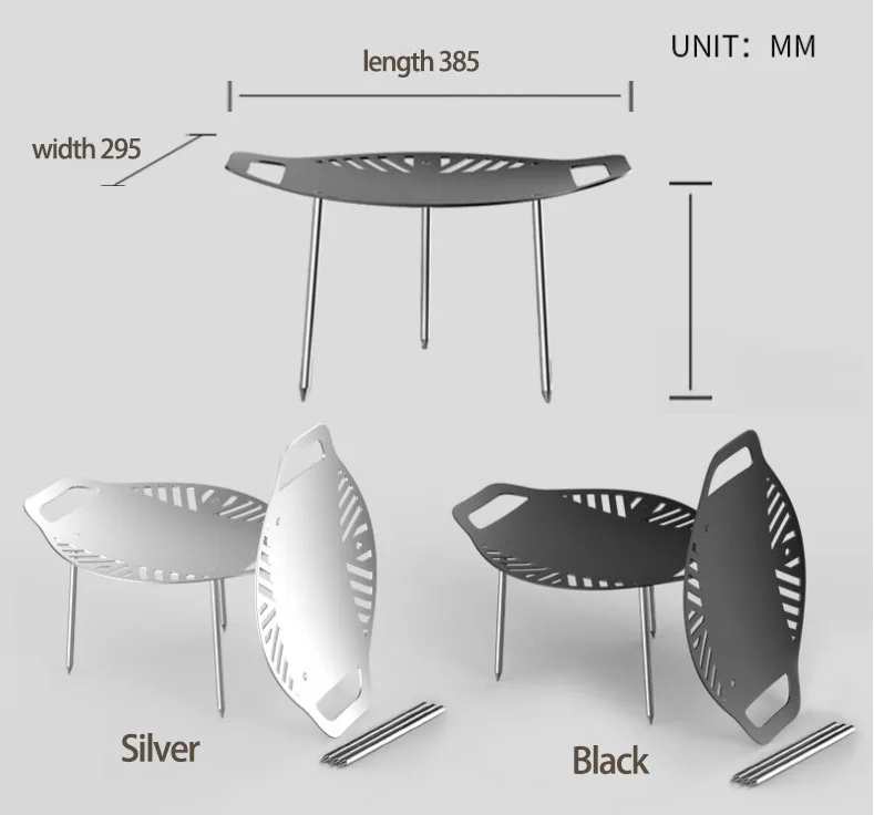 Camping Portable Folding Grill Outdoor bbq Tray Frying Pan Grill Barbecue Brazier Stainless Steel Non-stick for Cooking