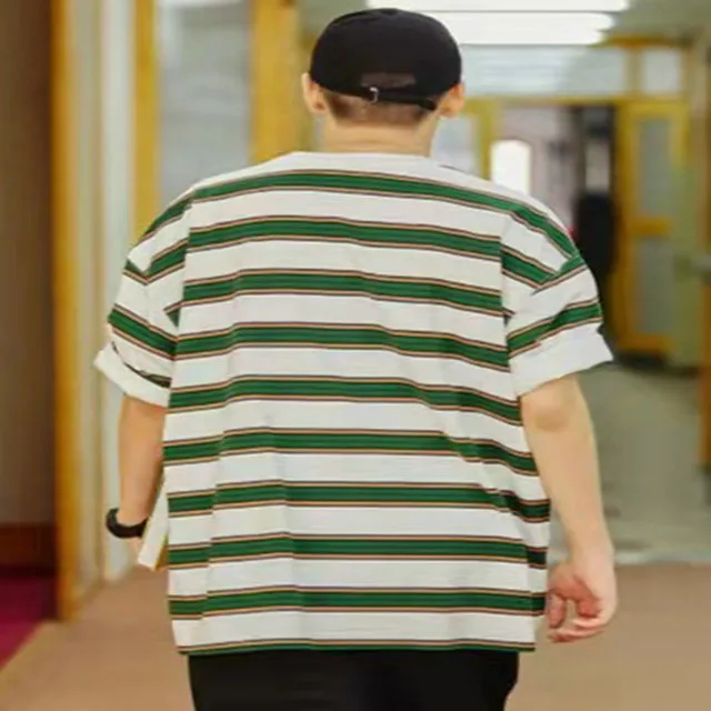 Spring Summer Japanese Regular comfort and Fashion Casual Basic Slim Loose Stripe Pullover Men Tee Short Sleeve