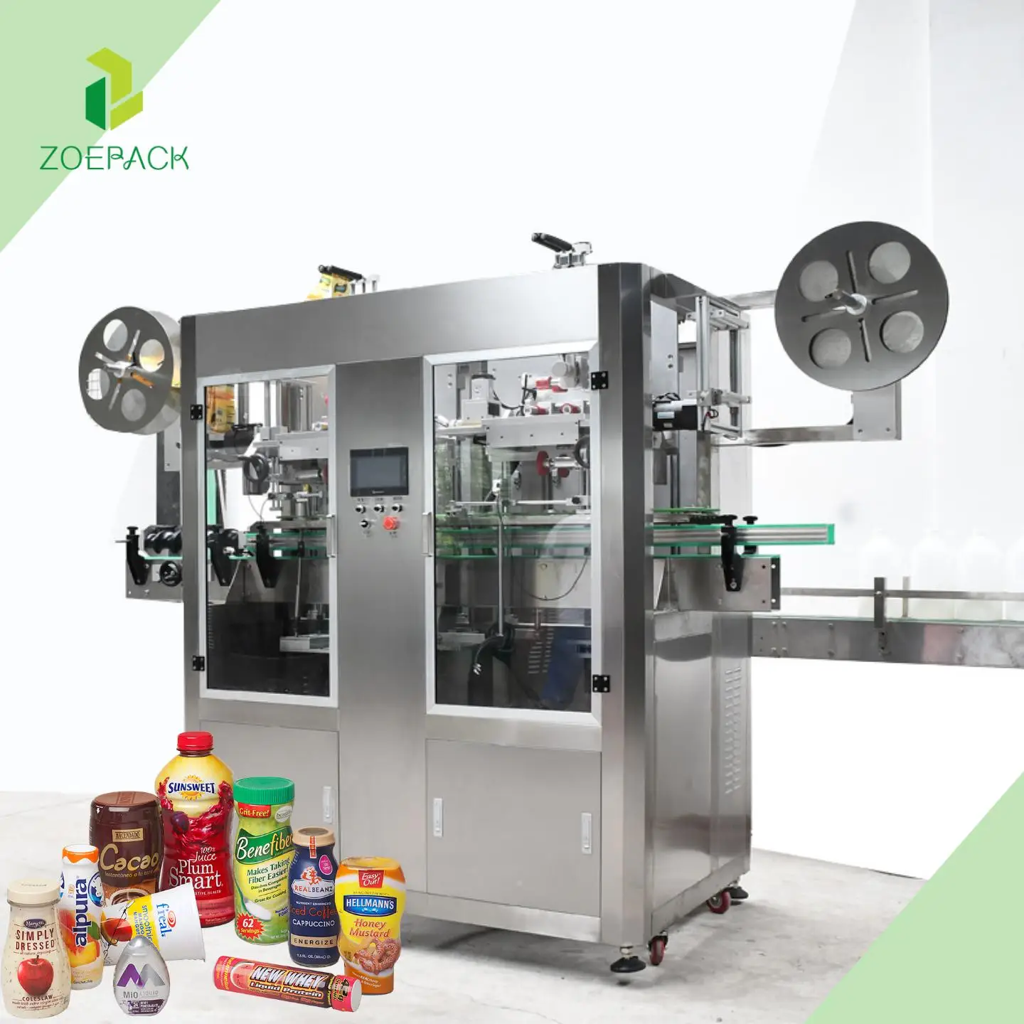 Automatic Plastic Glass Bottle Aluminum Tins Shrink Sleeve Wrapping Labeling Machine with Steam Tunnel