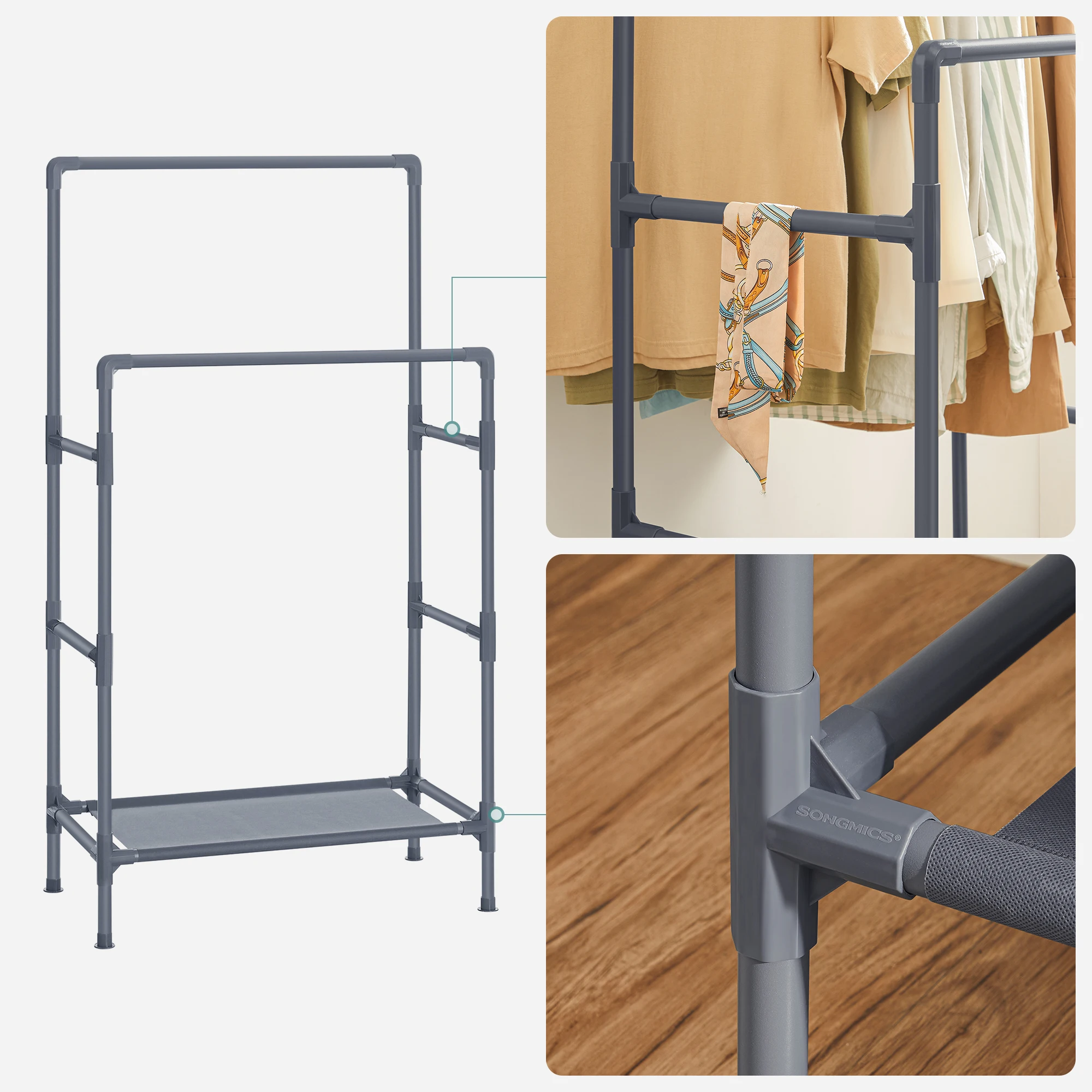 Songmics Easy Assembly Clothes Hanger Rack Stand Grey Multifunctional