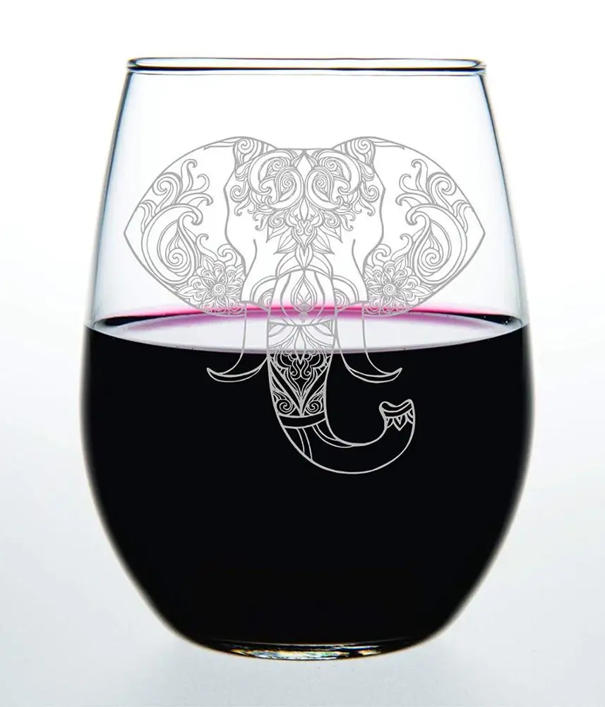 Etched Engraved Perfect Fun Handmade Gifts for Everyone Set of 2 Elephant Stemless Wine Glasses Stemless Wine Glass