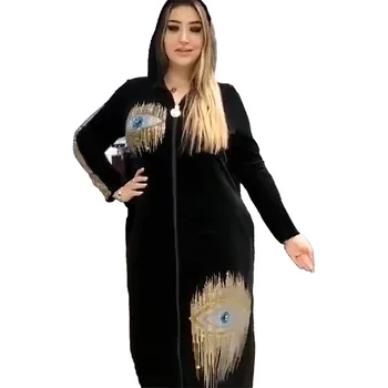 CCY Hot Selling Nigeria Ladies Muslim Velvet Party Dress with Rhinestone Abaya Winter Long Sleeve Women Dresses