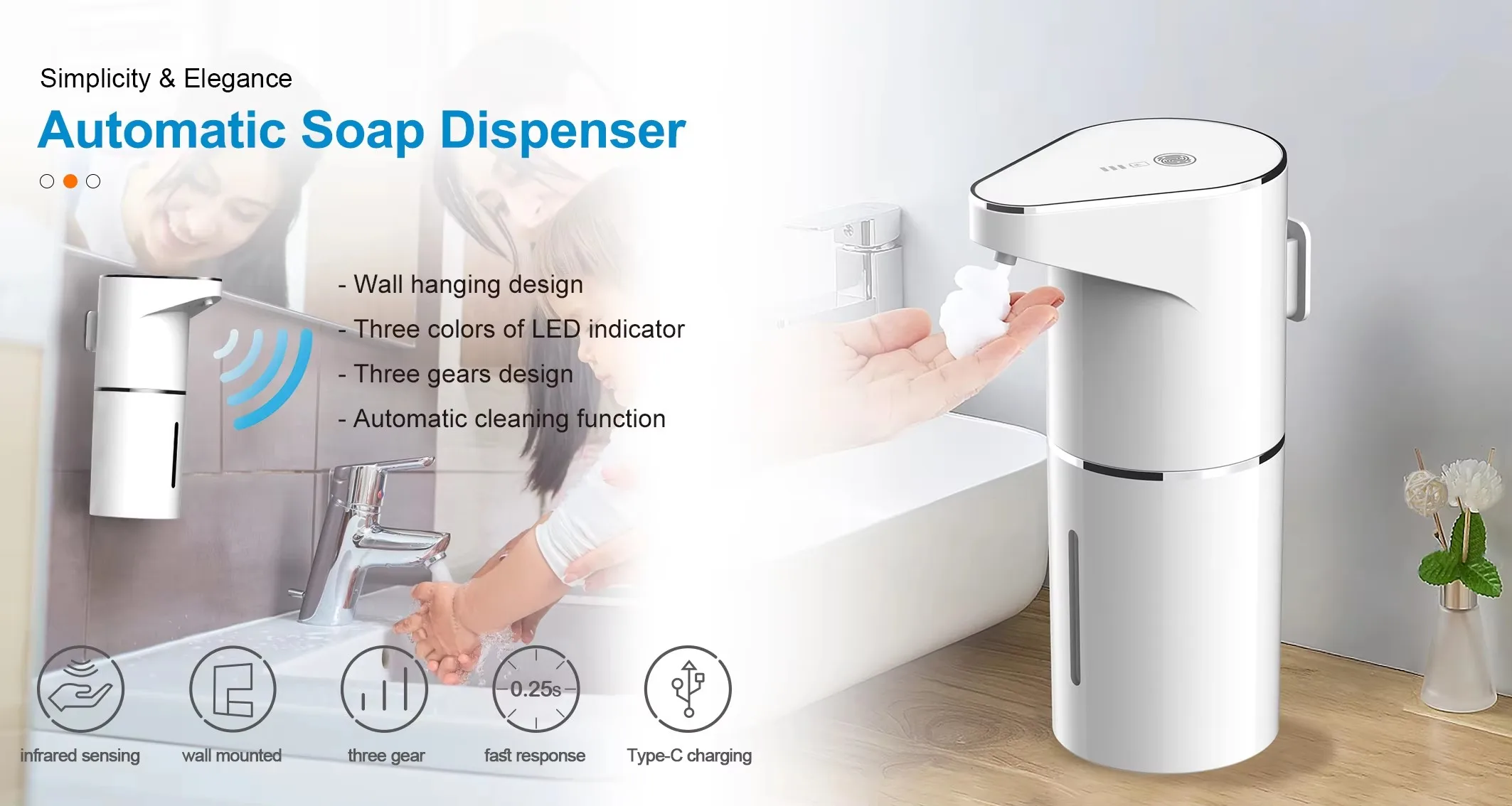 Usb Charging Infrared Sensor Electric Touchless Hand Soap Wall Mount Automatic Foaming Soap Dispenser Liquid Smart Dispenser