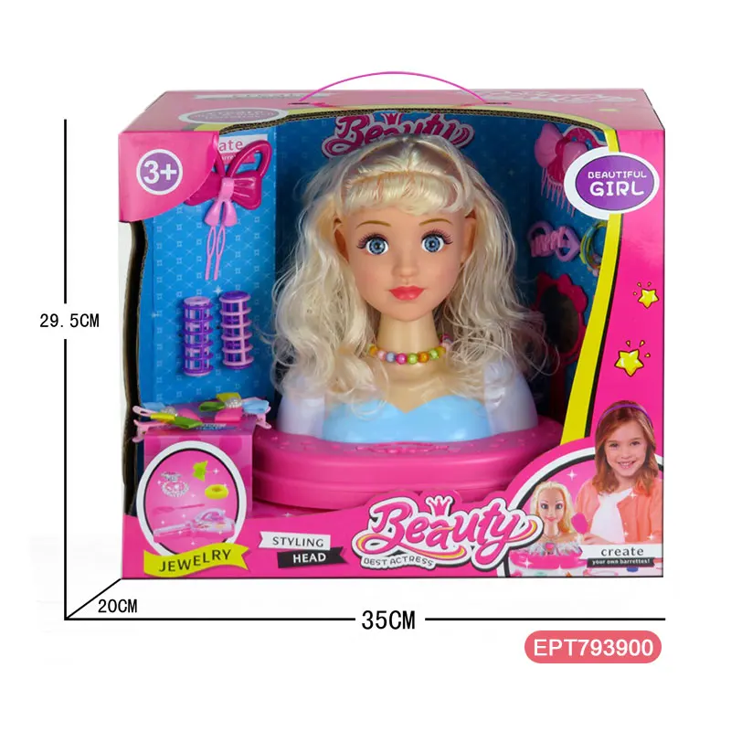 EPT Plastic Dressing Pretend Play Hairdressing Accessories Girls Toy Doll Head Set With Hair