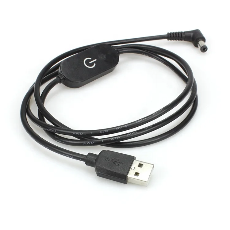 USB-A Male to DC5.5x2.1mm Male Cable with Inline Dimmer Switch & Power Indicator for Table Lamp, 5V 2A Copper Core Power Cord