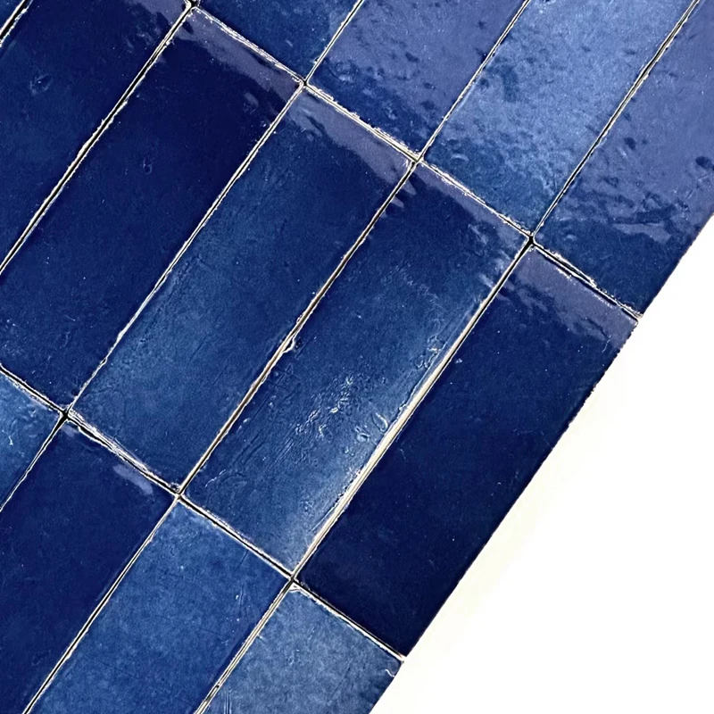 Handmade Moroccan Clay Zellige Tiles for Bathroom Kitchen Wall Art Ceramic 150*50mm Black Beige Fireplace Tiles
