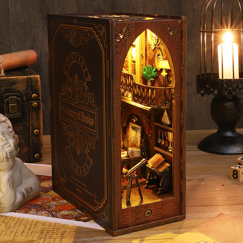 Book Nook Custom 3d Wooden Puzzle Bookend Diy Miniature House Booknook Shelf Insert Library Book Nook Kit Building Block