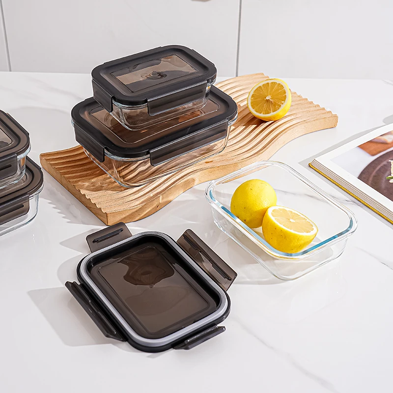 Customized Square Food Containers Airtight Buckle Sealed Glass Lunch Box Wholesale