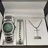 นาฬิกาสีเขียวเงิน + อุปกรณ์เสริมสีเงิน