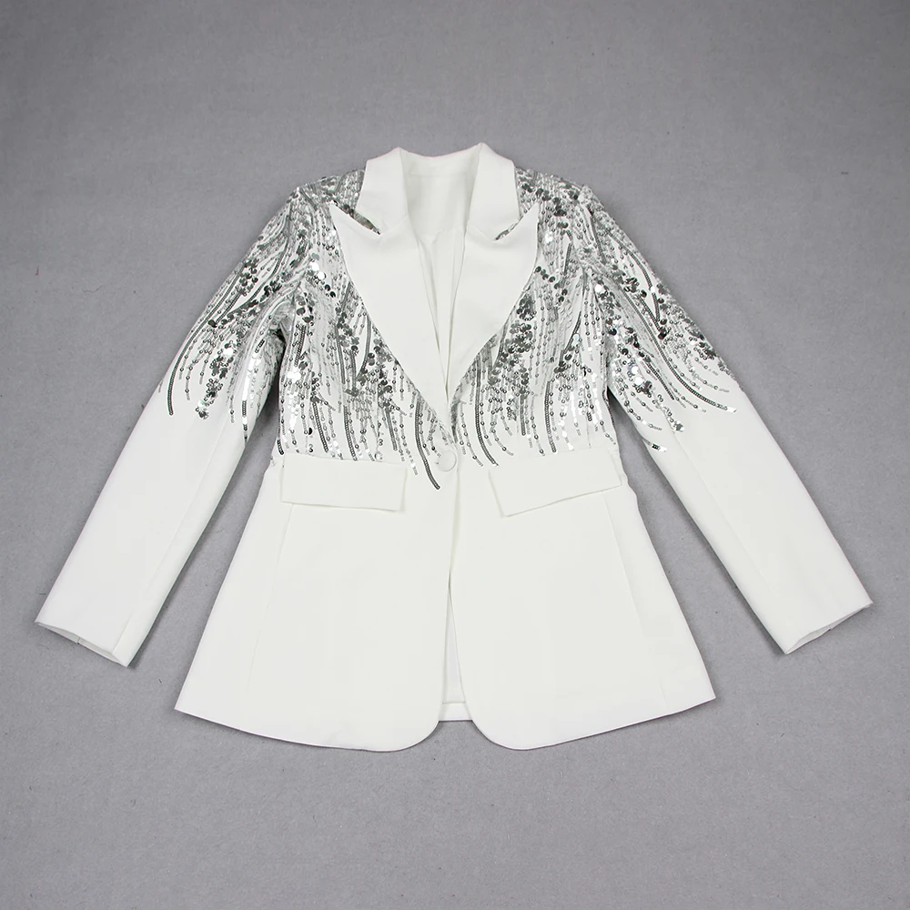 New Arrival Elegant Lady Office Sets Shining Sequin Blazer And Pants