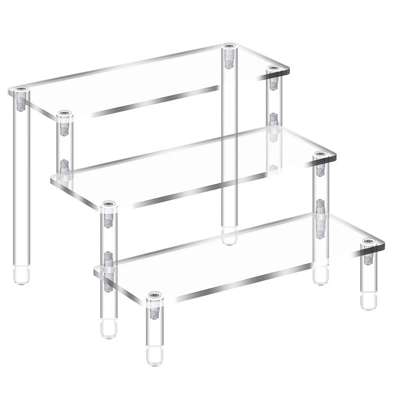 Multi Layer Clear Acrylic Display Stand with Round Foot Riser Portable for Figures Jewelry Perfume & Stairs Display