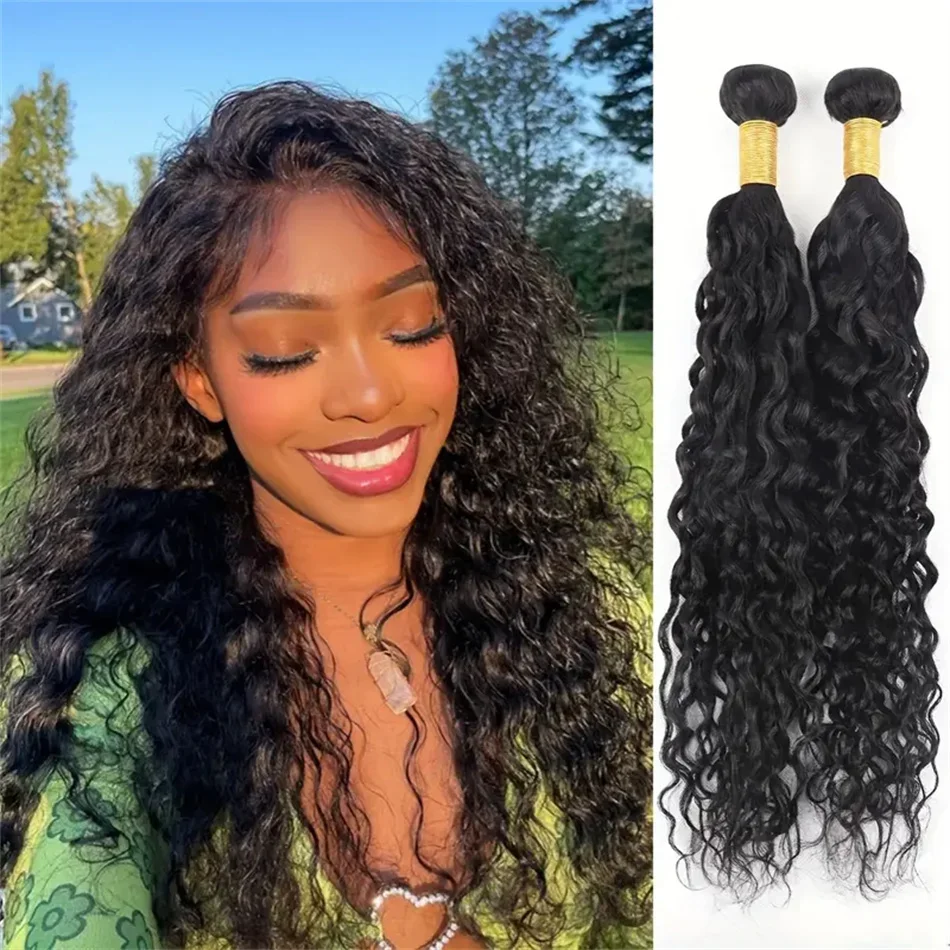 Human Hair Water Wave Double Weft Bundles For Women Natural Black Color 100% Human Hair Quality Pure Brazilian Hair 8-32 Inch_voghion.com