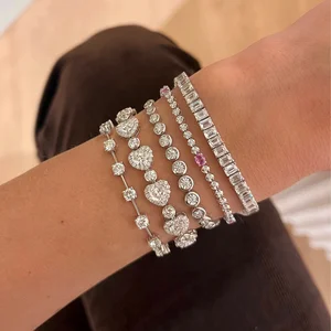 Hot Selling Customizable Fashion Jewelry 925 Sterling Silver Colored Zircon Heart/Round/square Women's Diamond Tennis Bracelet