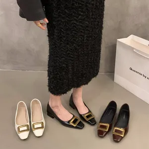 QuiteS 2026 Women's Summer Casual Office Shop Shoes New Style Shallow Mouth Shallow Mouth Shallow Metal Buckle Shallow Slip-On