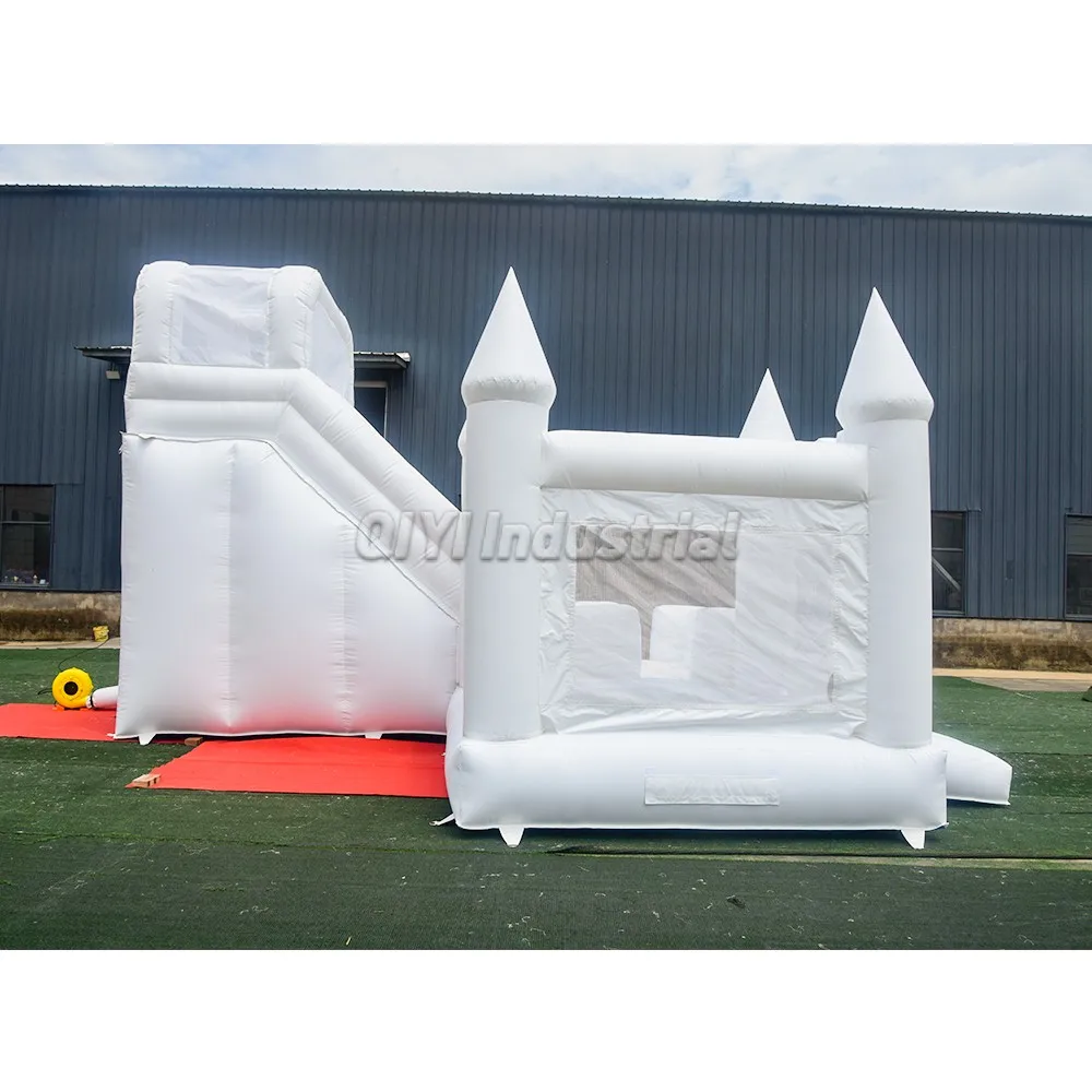Bouncy Castle with Slide White Bouncy House Inflatable Bouncer Jumping Castle with Slide for Kids