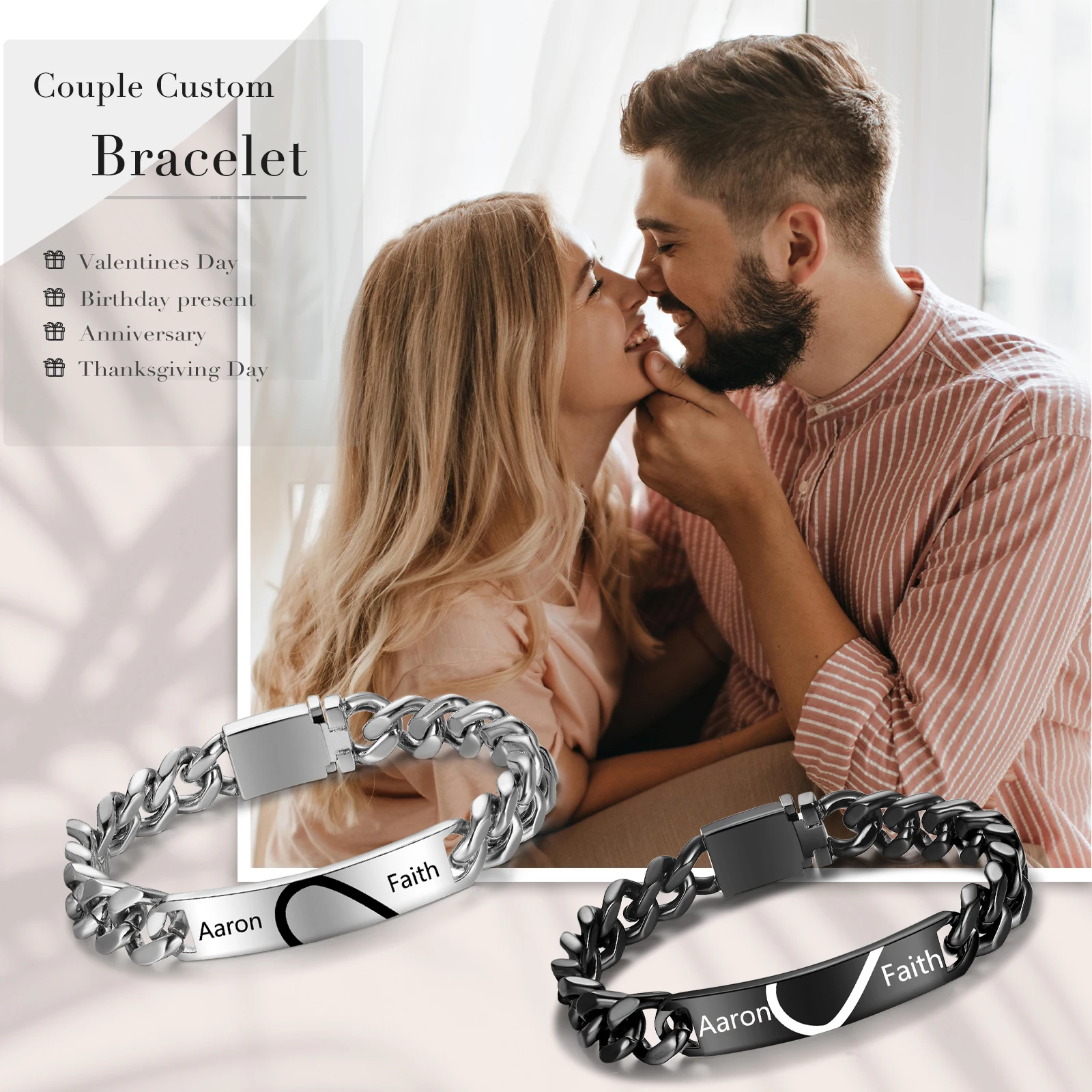 New Arrival Custom Name Stainless Steel Couple Bracelet Personalized