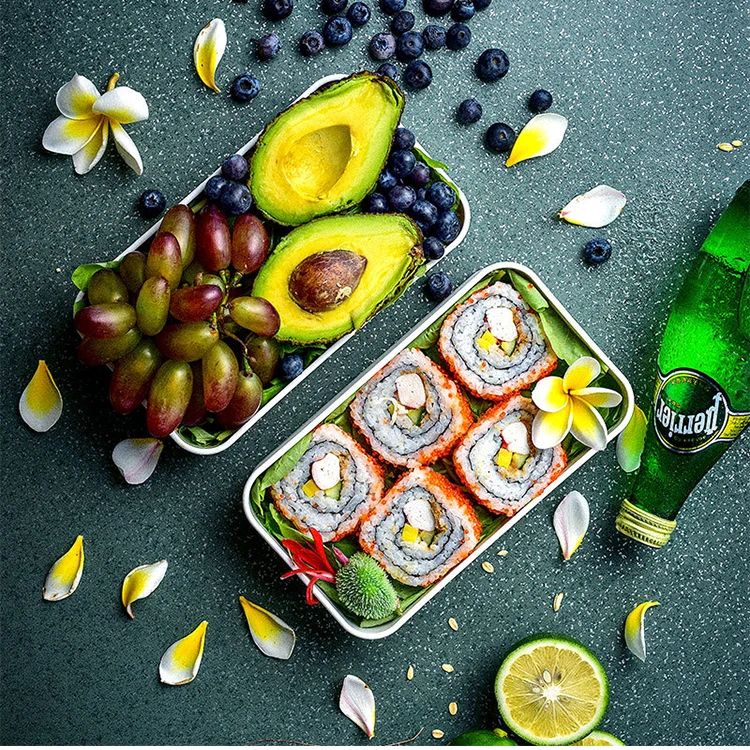 Ланч-бокс Bento с делителем и столовыми приборами для детей двухслойный из бамбукового волокна бамбуковой