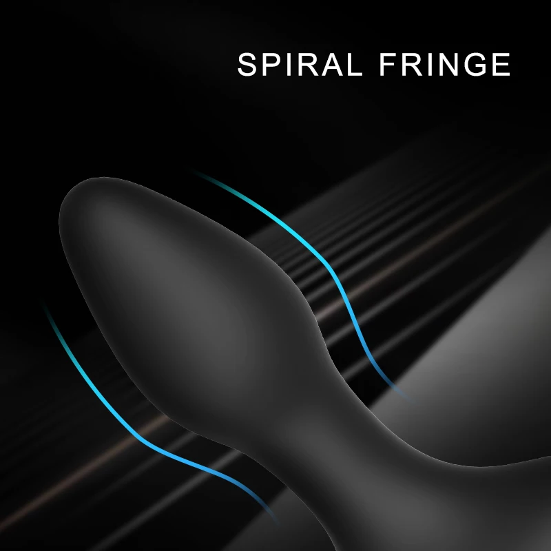 Product in packaging showing black anal plug with USB cable and manual