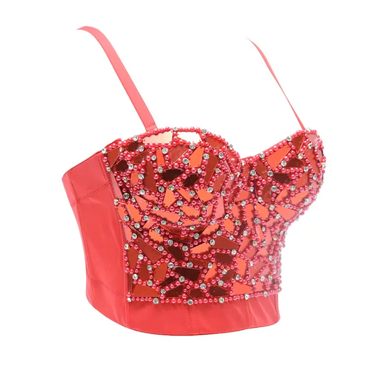 Sexy Rhinestone Camis in Bra Corset Crop Top To Wear Out Push Up Bustier Female Clothing