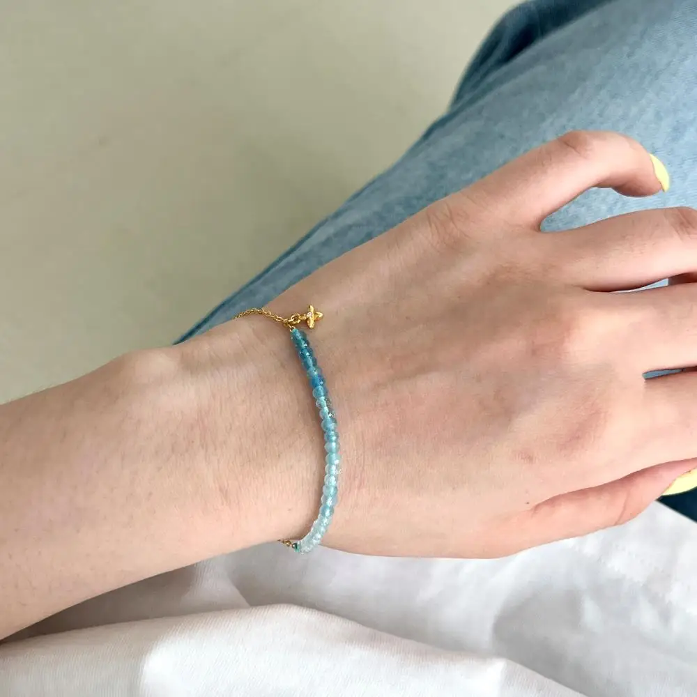 KAKODIY Ins Style 18K Gold Plated 925 Sterling Silver Jewelry Natural Blue Crystal Bead Chain Bracelet detail 5