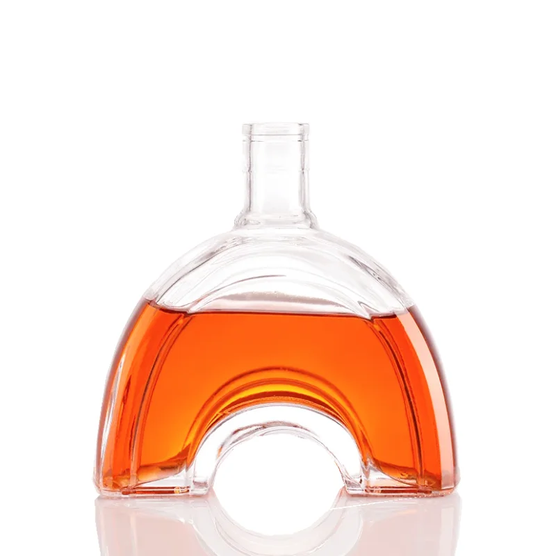 Custom Unique Flat Shaped Embossed Logo Empty Clear Alcohol Tequila Vodka Whiskey Brandy Glass Liquor Bottle 50cl/70cl Box 750ml