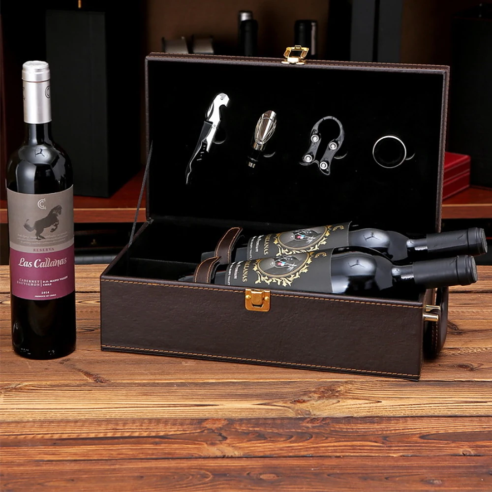 Lot 25 Boîtes Cadeau Bouteille Vin Cuir Noir – Élégante Pochette Avec Fenêtre Pour Mariage, Fêtes