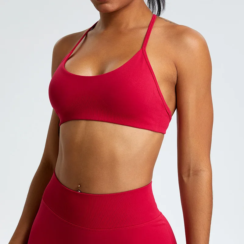 SHINBENE Enhance Seamless 2.0 Adjustable Fitness Gym Bras Halter Neck Workout Sports Bra Tops