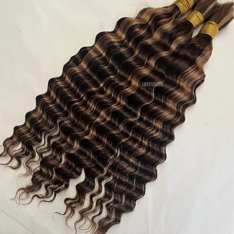 Ombre Deep Wave Äkta Hår, Bulk, 3 Buntar, Tvåfärgat Brunt, Honungsblondt, För Flätor, Brasilianskt Slinghår_voghion.com