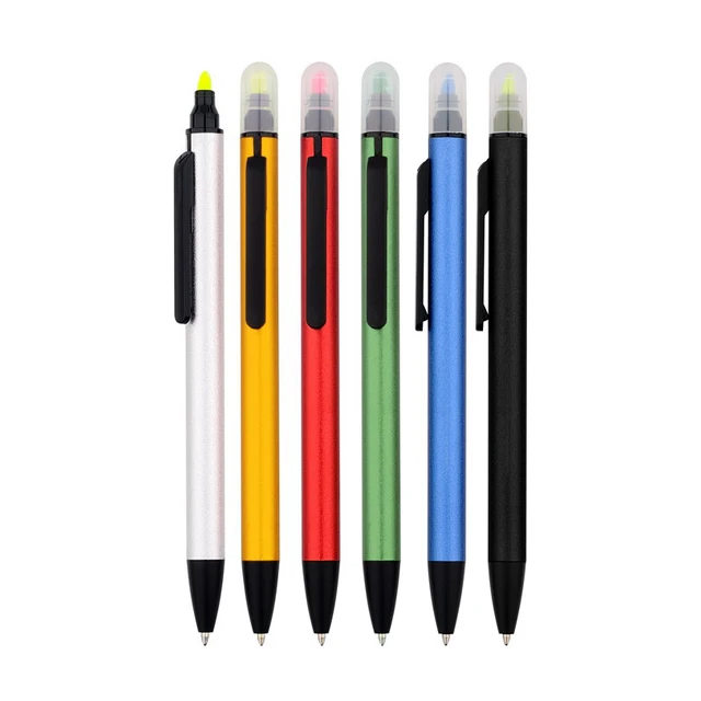 aluminum metal highlighter pen engraving customize logo ball pen