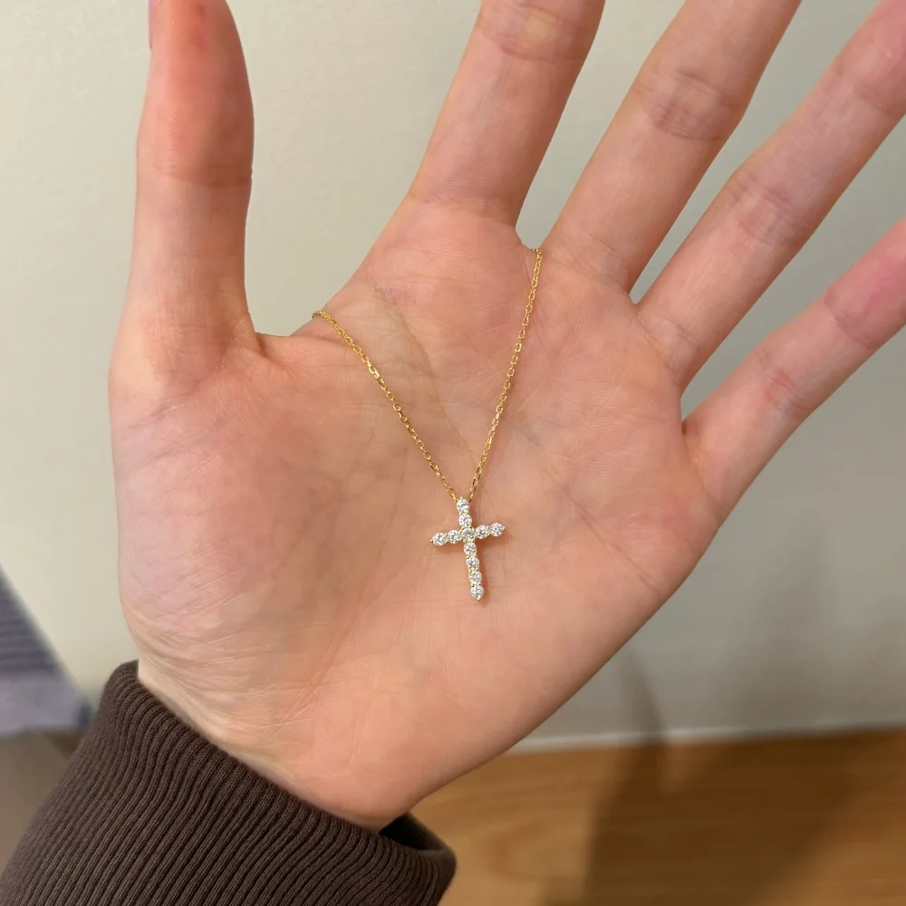 KAKODIY Classic Design Exquisite Fashion 925 Sterling Silver Chain Buckle Dazzling 5A Zirconia Cross Pendant Necklace for Women detail 5
