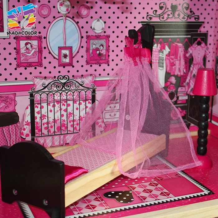 Готов к отправке, розовый деревянный детский Кукольный домик, по низкой цене W06A101